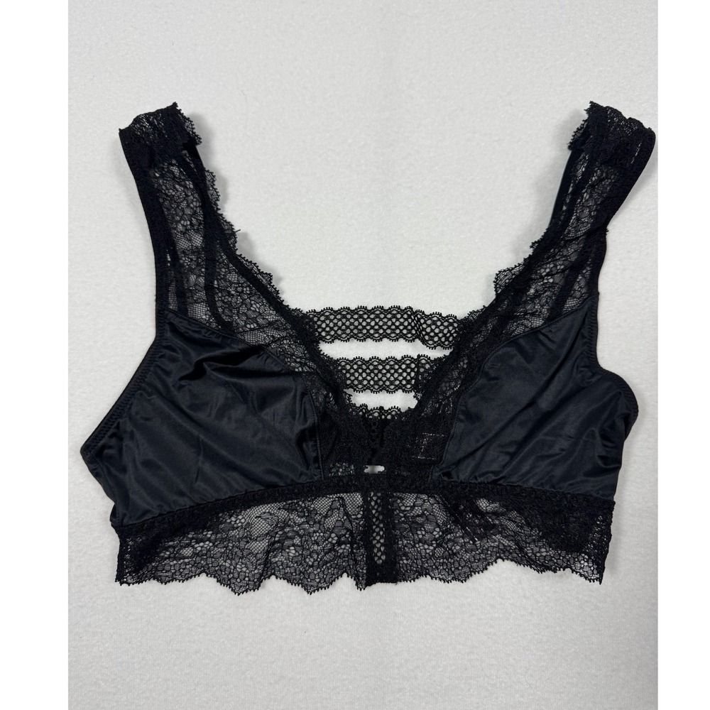 Lace Satin Victoria's Secret Bralette Women Small Black Longline Plunge 11110744